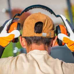 Man putting on earmuffs