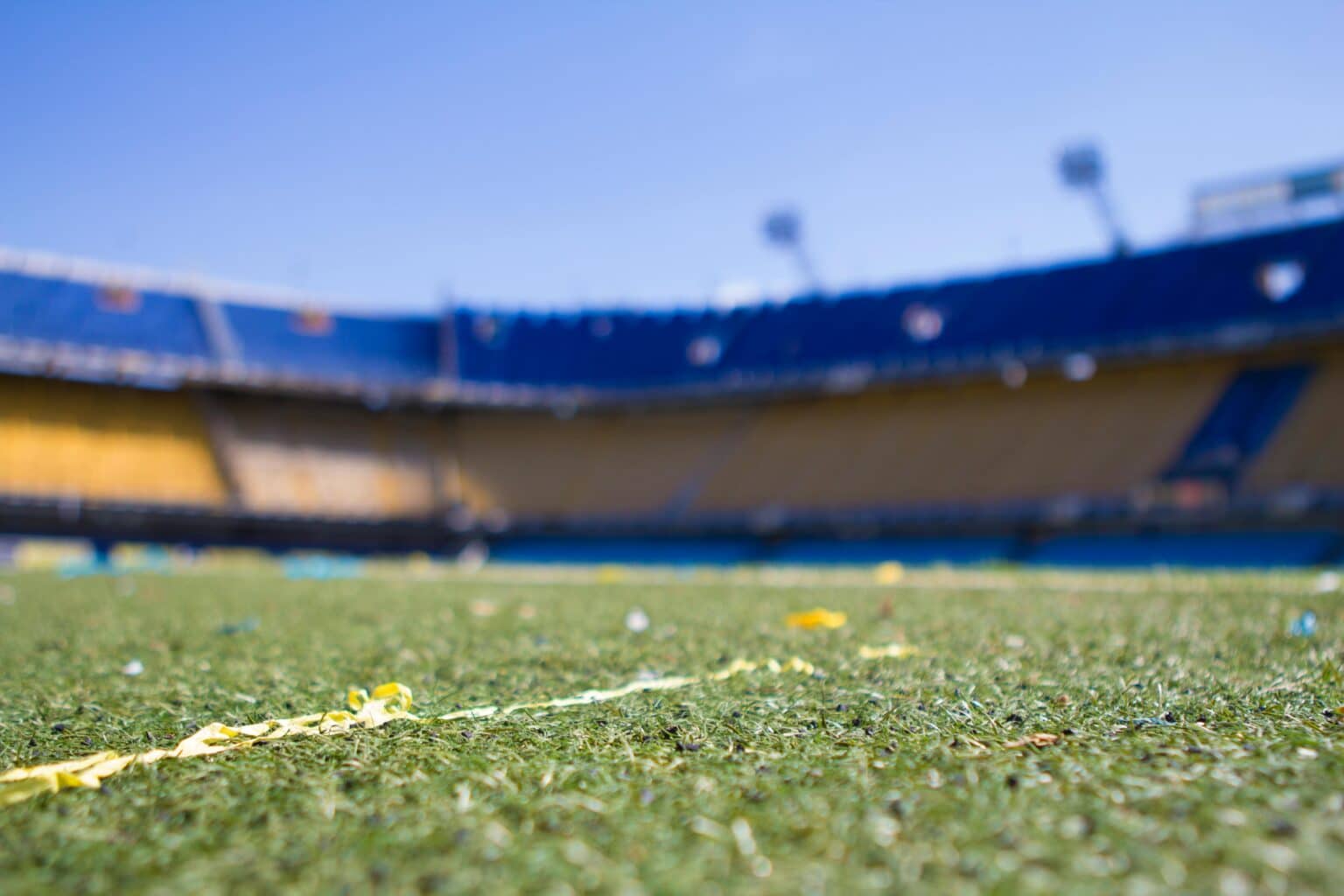 Close up of turf in an empty football stadium